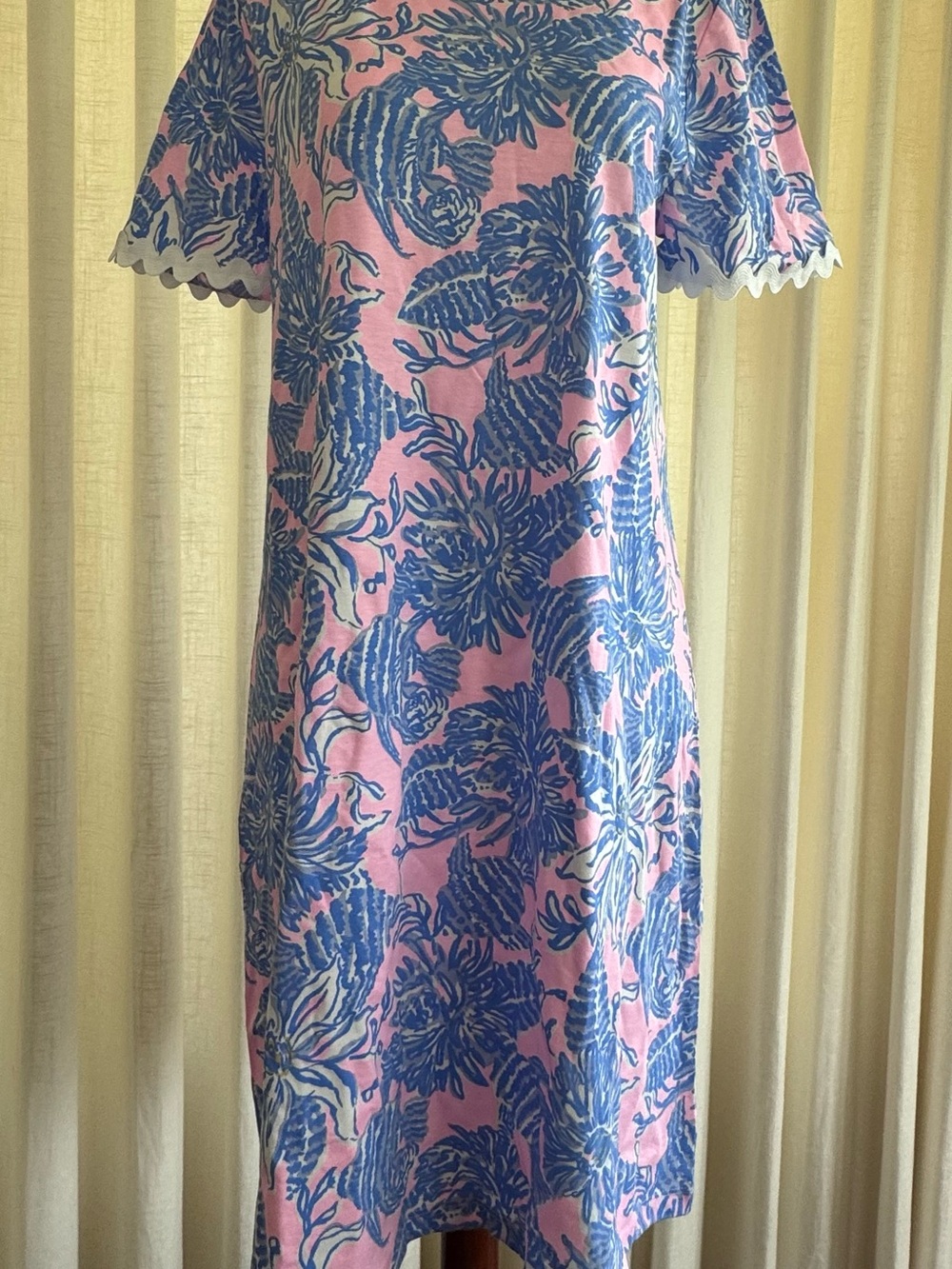 Lilly Pulitzer Cody Dress Conch Shell Pink with Blue Floral Print